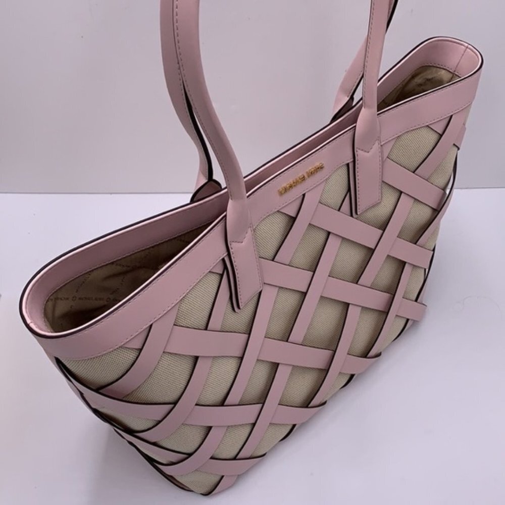 Michael Kors Sienna Large Tote Shoulder Bag Powder Blush Leather Canvas - Picture 7 of 16
